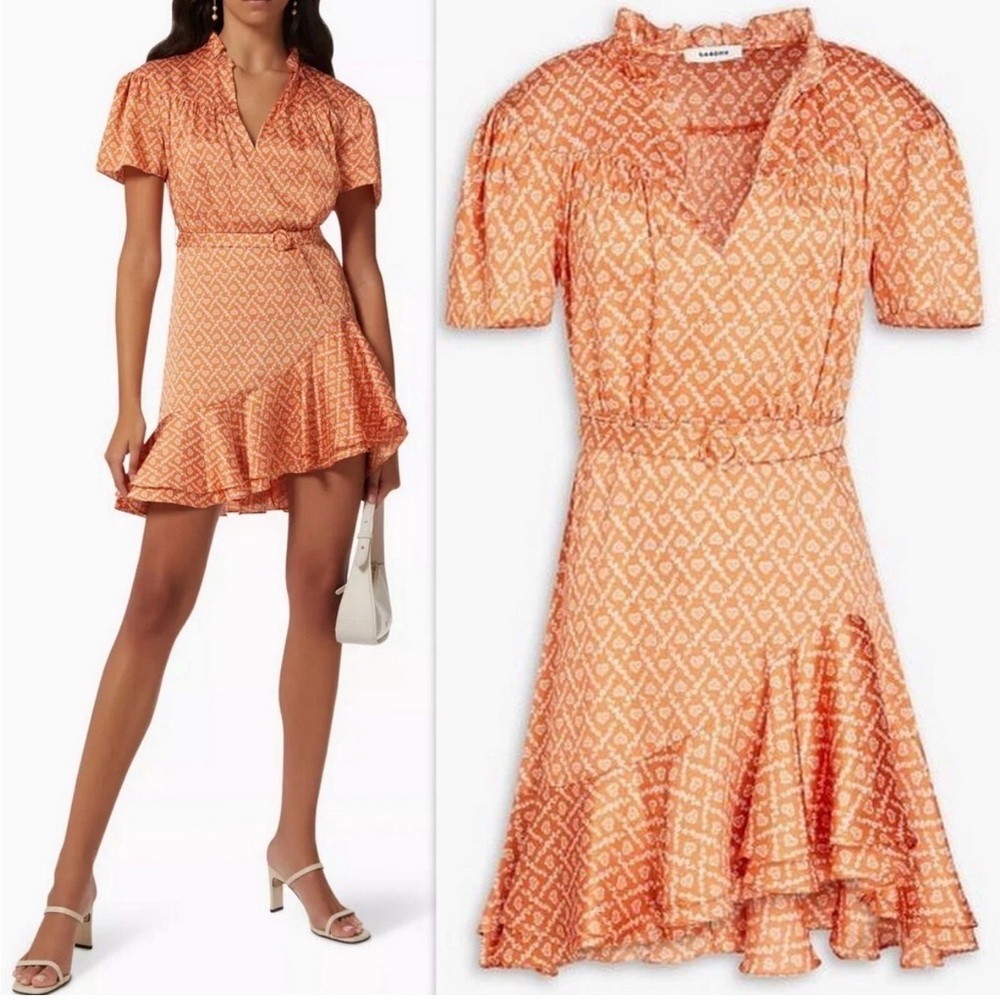 SANDRO Orange Suzen Ruffled dress 38